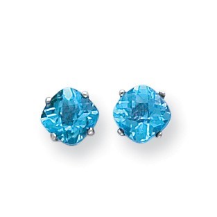14k White Gold 6x6 mm Cushion Blue Topaz Checker Earring 14k White Gold 6x6 mm Cushion Blue Topaz Checker Earring
